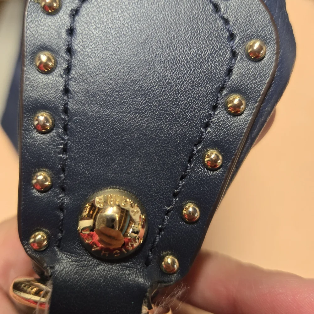 Michael Kors Navy Blue Leather Studded Shoulder Bag with Gold Hardware